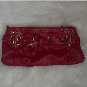 Red Clutch with Buckle Accents